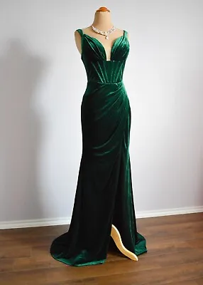 Emerald Green Velvet Prom Evening Pageant Formal Ball Dress Wedding Gown 10/12 • $199