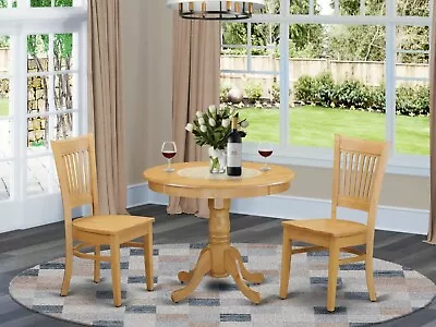 3pc Kitchen Dinette 36  Round Pedestal Table + 2 Wood Dining Chairs Light Oak • $390