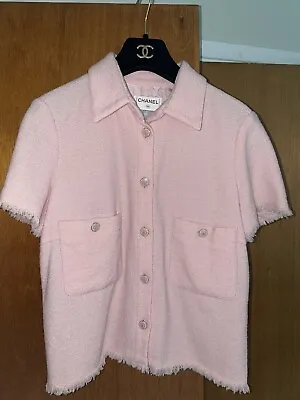 Chanel Tweed Wool Pink Shirt FR42 Coco Line CC Button • £390