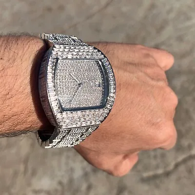 Men's  Million Dollar  Hip Hop Watch Baguettes Simulated CZ Iced Silver Tone 8  • $69.95