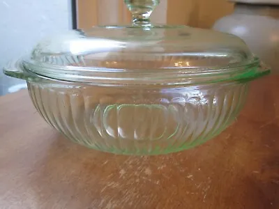 Vintage Martha Stewart 2 Qt. Green Tint Clear Rubbed Glass Bowl With Lid • $15.99