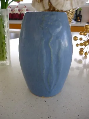 Zanesville Stoneware Pottery THICK MATT ROBIN EGG BLUE GLAZE 8 1/2” VASE • $40