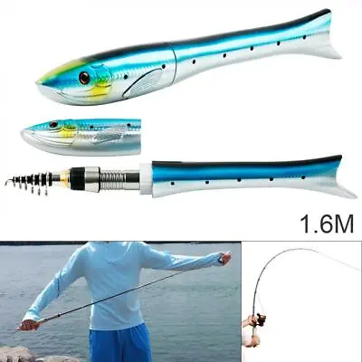 1.6m Telescopic Carbon Fishing Rod Fish Shaped Mini Pocket Pen Sea Ice Fish • $18.34