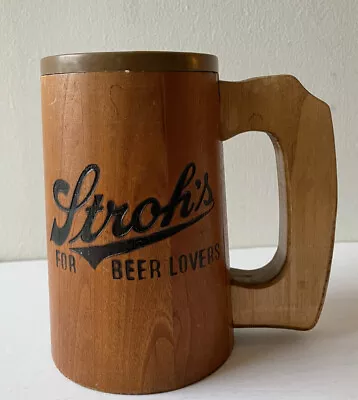 Vintage Stroh's Beer Lovers Wooden Beer Stein Mug - Good Condition Rare • $39.99