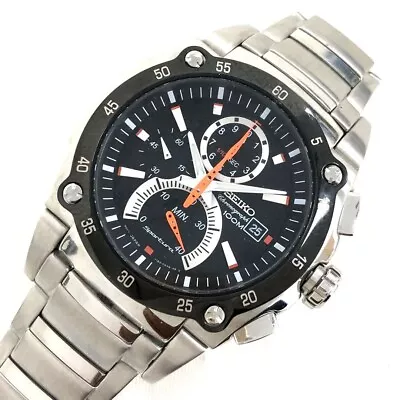 SEIKO Sportura M03/068 Chronograph Men's Watch Black Dial Analog 100M Used • $157