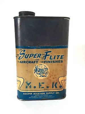 Vintage 1950's 60's Super Flite Old Tin Oil 1 Quart Can W/ Airplane Graphic Nice • $60