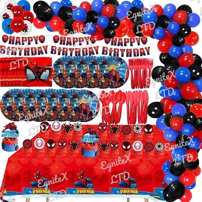 SPIDER-MAN Birthday Party Tableware Supplies Decorations Kids Superhero Balloons • £4.95