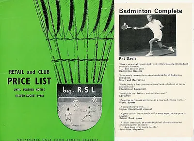 $9.89 • Buy Rsl Badminton Shuttlecock Price List August 1968 & Pat Davis Book Leaflet