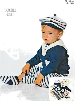 661 Prem & Baby Sailor Outfit Dk 12 To 24  Vintage Knitting Pattern Copy • £3.49