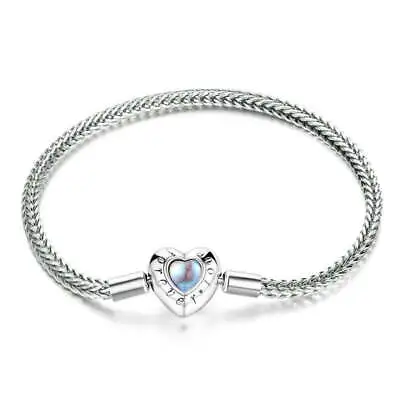 Heart Moonstone Inlaid Sterling Silver Bracelet • £36.90