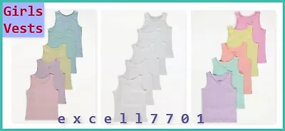 £9.99 • Buy Girls Kids Vests White Pastel Cotton 5 Pack Underwear Size 2-14 Years