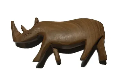 Hand Carved Iron Wood Rare Rhino Mini Art Endangered Animal Sculpture 4” • $10