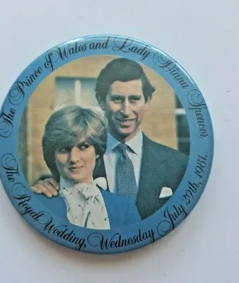 Collectable Charles And Diana Souvenir Royal Wedding 1981 Large Tin Pin Badge • £3.50