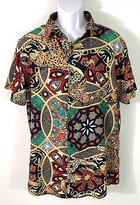 Reason Mens Shirt Short Sleeve Multicolor Animal Print Viscose Size XL • $14.95