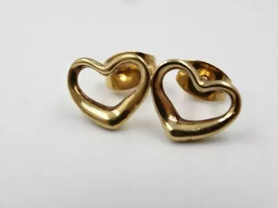 Tiffany & Co. Elsa Peretti 18k Yellow Gold Open Heart Earrings 1.6g 10.50mm • $315