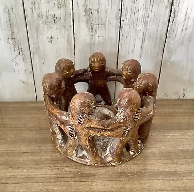 Vintage Mexico Pottery Candle Holder- Circle Of Friends 7 Aztec/Mayan Dancers • $68