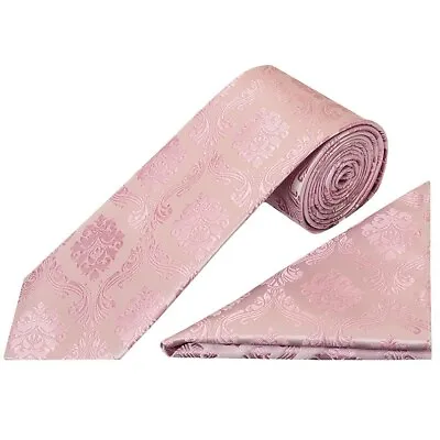 Dusty Pink Paisley Classic Men's Tie And Pocket Square Set Wedding Tie Set • £13.99