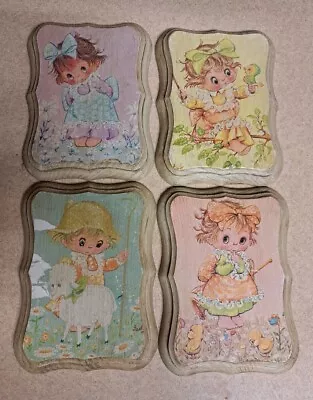 (4) Vintage Nursery Rhyme Wood Wall Plaques Girls Wall Decor Decoupage 6  X 4.5  • $27.99