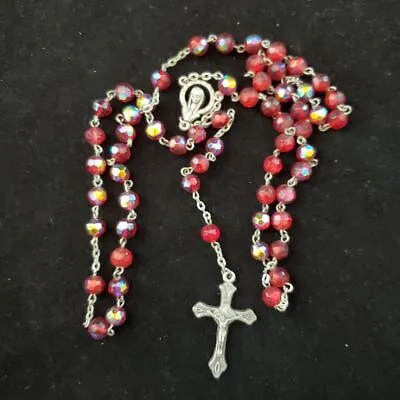 Vintage Czechoslovakian Glass Prayer Beads Italy Catholic Rosary Red 18  • $19.50