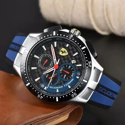 Mens Luxury Watch Scuderia Ferrari Men's Blue Silicone Strap 44 Mm Watch NEW • $56.99