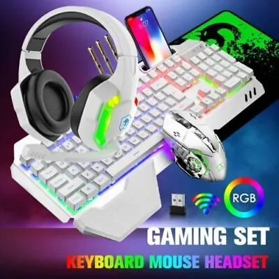 $83.27 • Buy Wireless Keyboard And Mouse & Headset Gaming Combo RGB Backlit For PC MAC