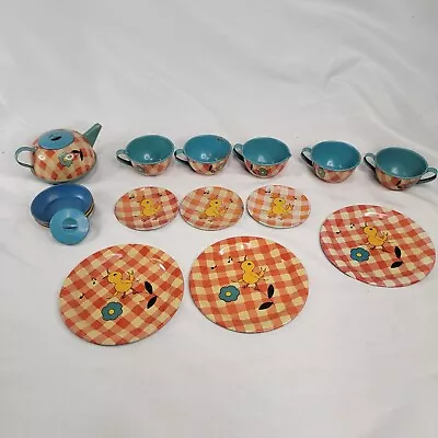 16+ Piece Set Vintage Ohio Art Play Tin Dishes Tea Set Teapot Saucer Miniature • $44.97