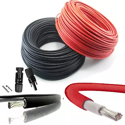 Solar Panel PV Cable DC Rated 4mm² & 6mm² + MC4 Connector Crimp Wire Red/Black • £49.79