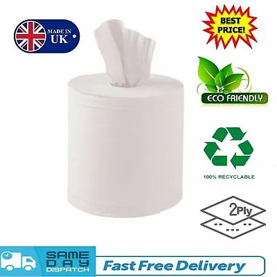 White Centre Feed Rolls 2Ply Embossed Kitchen Roll Hand Wipes Paper Towel Tissue • £140.99