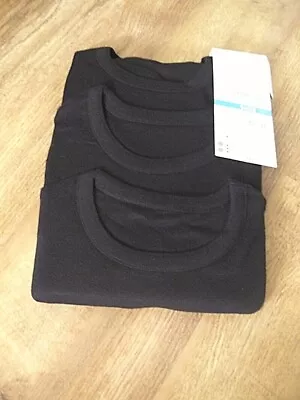 NEW Marks & Spencer 9-10 Years 3 Pack Black Short Sleeve Vests New In Packet • £6