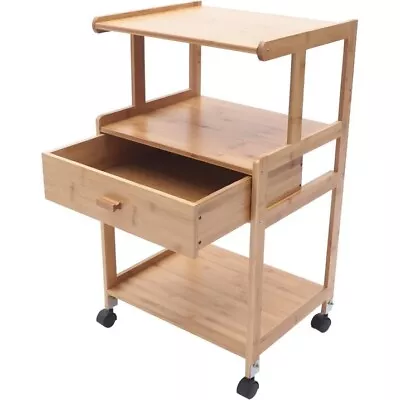 Microwave Stand Drawer Storage Shelf 3 Tier Coffee Nook Printer Cart Rack Rollin • $125.99