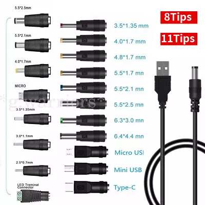 19Tips USB 5.5 Mm/2.1 Mm 3.5mm/1.35mm 5V DC Barrel Jack Plug Charging Power Cord • £7.15