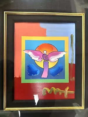 Peter Max  Angel With Sun On Blends  10 X 8 Signed Framed 2006 COA Original • $1099