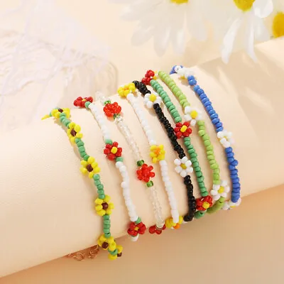 Handmade Daisy Bracelet Anklet Adjustable Boho Rainbow Beaded Girls Chain Summer • £2.39