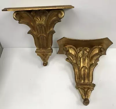 VTG Gold Gilt Wooden & Plaster Sconce Shelf Made In Italy PAIR! Lot Of 2 Italia • $99.99