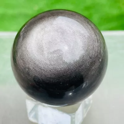 137g Natural Silver Black Obsidian Sphere Crystal Ball Specimen Healing • $29