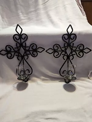 Home Interior Wrought Iron Cross Sconces • $40