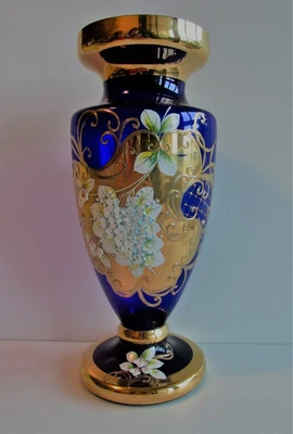 £145.05 • Buy Bohemian Vintage Blue Glass VASE Gilt Hand-Painted With Enamel Flower Retro Vase