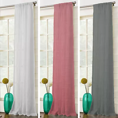 Single Textured Plain Voile Net Curtain Soft Drape Panels Slot Top Free Postage • £6.49