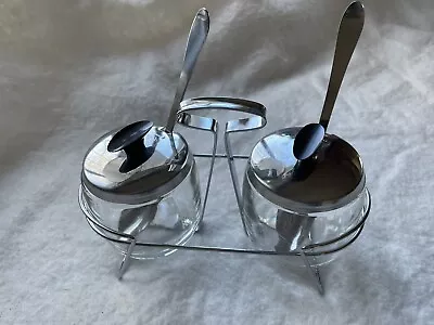 Vintage  Foley  Condiment Set ~ Stainless & Glass ~ 7 Pieces • $18