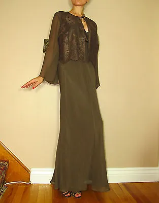 Marina Rinaldi Max Mara Y2K Vintage Brown Dress Lace Silk Top Outfit MR19 10-12 • $161.10