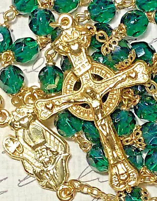 Vintage Rosary Saint Patrick Glass Beads Protective Pouch 23  45.0 Grams • $22