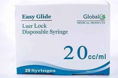 Easy Glide 20ml Luer Lock Sterile Syringes- No Needle - 20cc Syringe Pack Of 25 • $12.79