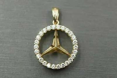 1.50Ct Round Cut Simulated Diamond Mercedes Benz Pendant 14K Yellow Gold Plated • $119.49