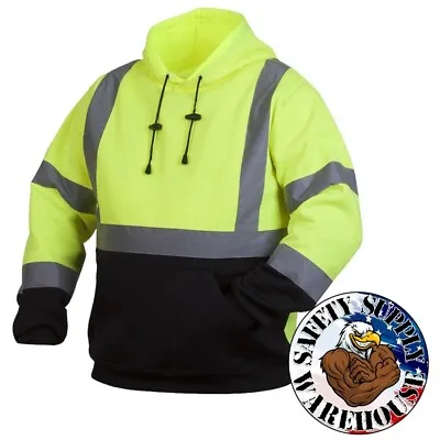 HIGH VISIBILITY RSSH3210 Lime Class 3 Pullover Safety Sweatshirt Hoodie Hi-Vis • $31.25