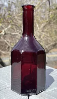 Vintage Octagonal Red Glass Wheaton New Jersey Bottle 20th C. Collectible • $22