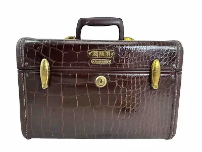 Vtg Samsonite Luggage Brown Faux Alligator Train Case Suitcase Makeup Case Clean • $44.96