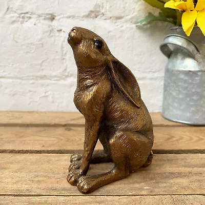 £9.99 • Buy Bronze Resin Moongazing Hare Garden Lawn Statue Ornament Sculpture Rabbit Animal