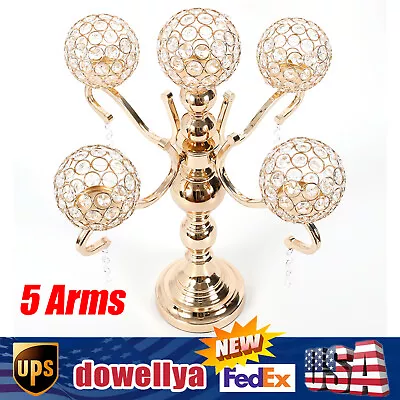 5 Arms Crystal Candelabra Votive Candle Holder Wedding Decor Table Centerpieces • $32.31