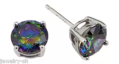 Authentic 925 Sterling Silver Round Mystical Fire Topaz Cz Stud Earrings • $8.99