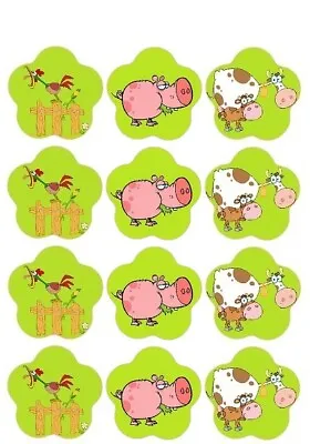 24 Farm Animals Fairy Cup Cake Toppers Edible Birthday Party Decorations • £2.25